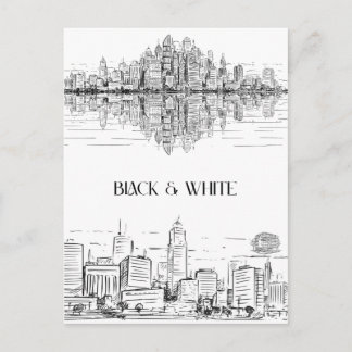 Cartão Postal Hand Drawn City Line Art Skyline | Monochrome