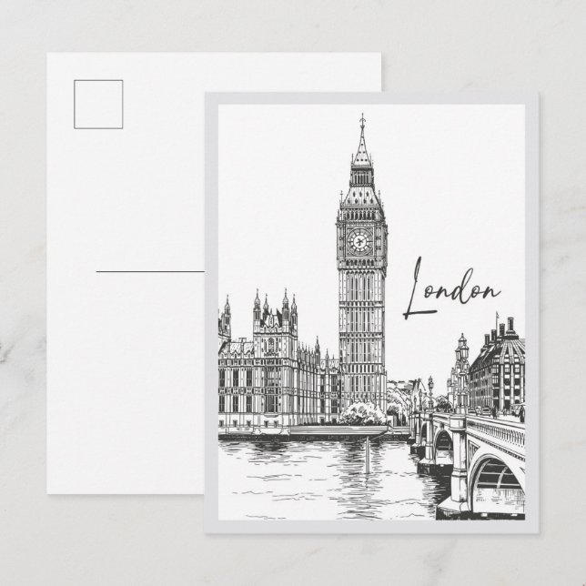 Cartão Postal Hand drawn London Street Scene Landmark (Frente/Verso)