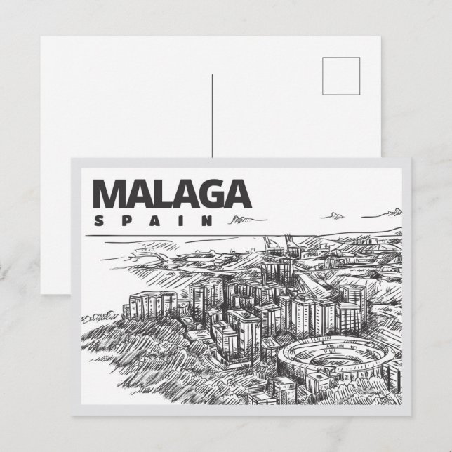 Cartão Postal Hand drawn Malaga Spain Landmark (Frente/Verso)