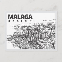Cartão Postal Hand drawn Malaga Spain Landmark