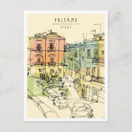Cartão Postal Hand drawn Palermo Italy Scene Landmark