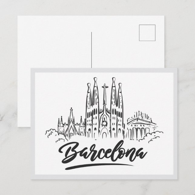 Cartão Postal Hand drawn Sagrada Familia Barcelona Spain (Frente/Verso)