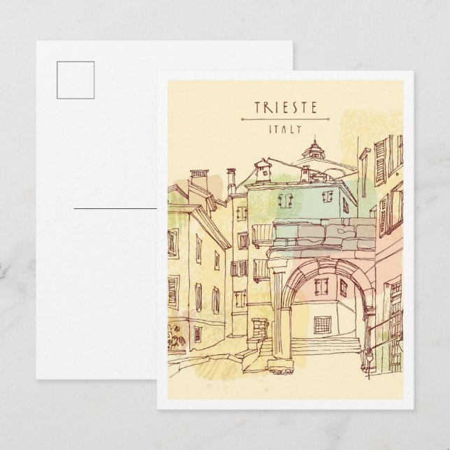 Cartão Postal Hand drawn Trieste Italy Landmark (Frente/Verso)
