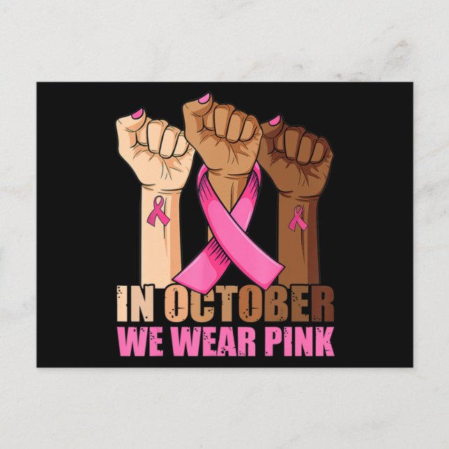 Cartão Postal Hand In October We Wear Pink Breast Cancer Awarene (Frente)