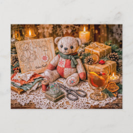 Cartão Postal Handmade Teddy Bear with Christmas Gifts and Cozy 