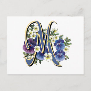 Cartão Postal Handpainted Pansy Initial Monogram - M
