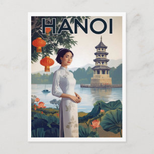 Cartão Postal Hanói Antiga Ao Dai Lago Vietnam