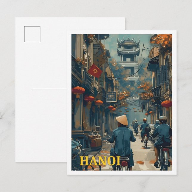 Cartão Postal Hanoi Vietnam Vintage Art Viagem Illustration (Frente/Verso)