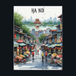 Cartão Postal Hanoi Vietnam Watercolor<br><div class="desc">Hanói, capital do Vietnã, é uma cidade onde a história antiga e a energia moderna se misturam perfeitamente. Localizado na parte norte do país, Hanoi é conhecido por seus templos seculares, arquitetura colonial, mercados de rua movimentados e cultura vibrante. Uma de suas áreas mais famosas é o Velho Quarto, um...</div>