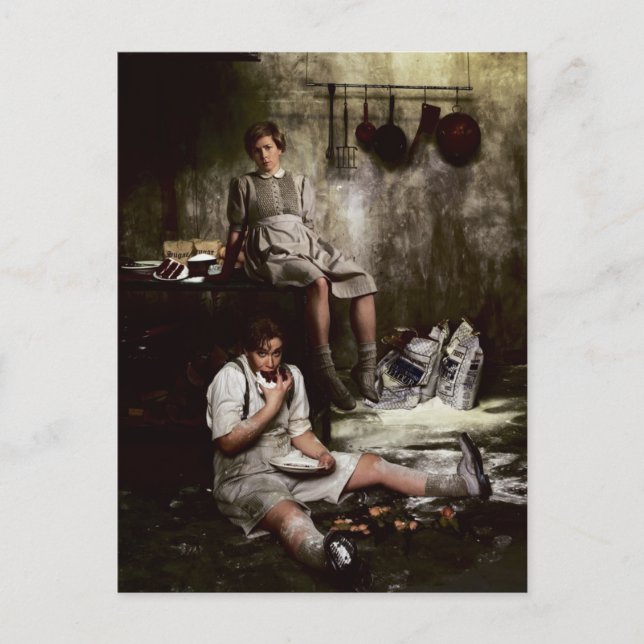 Cartão Postal Hansel e Gretel com Bolo de Chocolate (Frente)