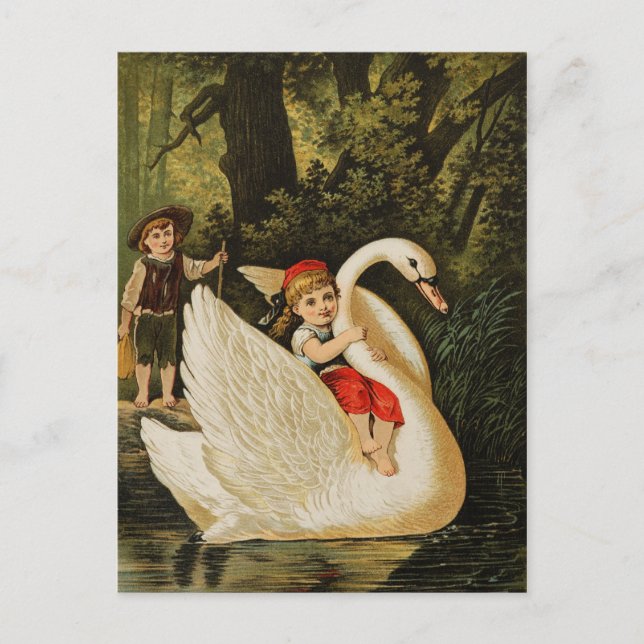 Cartão Postal Hansel e Gretel e o Cisne (Frente)