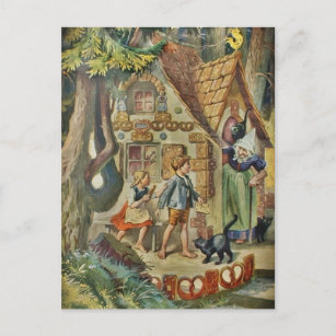 Cartão Postal Hansel e Gretel na esquadra da bruxa