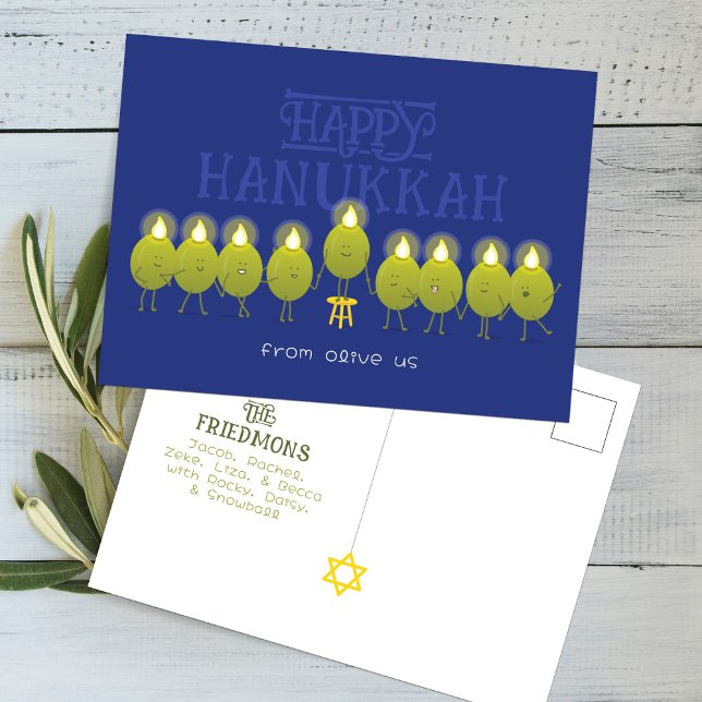 Cartão Postal Hanukkah Menorah Olives, Blue Group (Criador carregado)