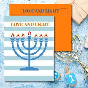Cartão Postal Hanukkah Modern Menorah Blue Greeting Card