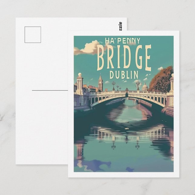 Cartão Postal Ha'penny Bridge Dublin Vintage Familiar Viagem (Frente/Verso)