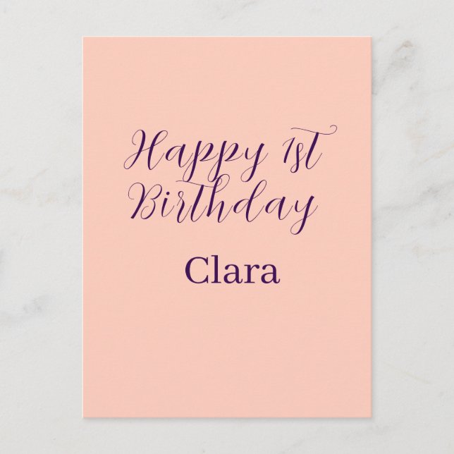 Cartão Postal Happy 1st birthday orange purple boho retro name  (Frente)