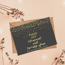 Cartão Postal Happy 2024 - Dourado Script & Confetti - Ano Novo