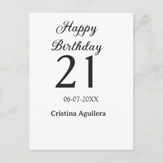 Cartão Postal Happy 21st birthday bold letter simple name minima