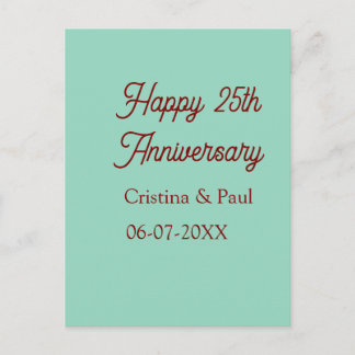 Cartão Postal Happy 25th aniversary green mauve pastel boho retr