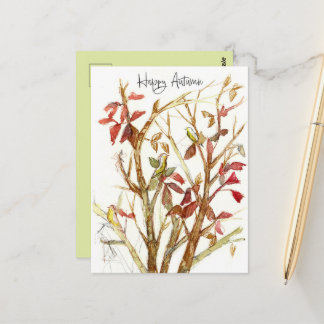 Cartão Postal Happy Autumn Fall Colors Tree Birds Branches