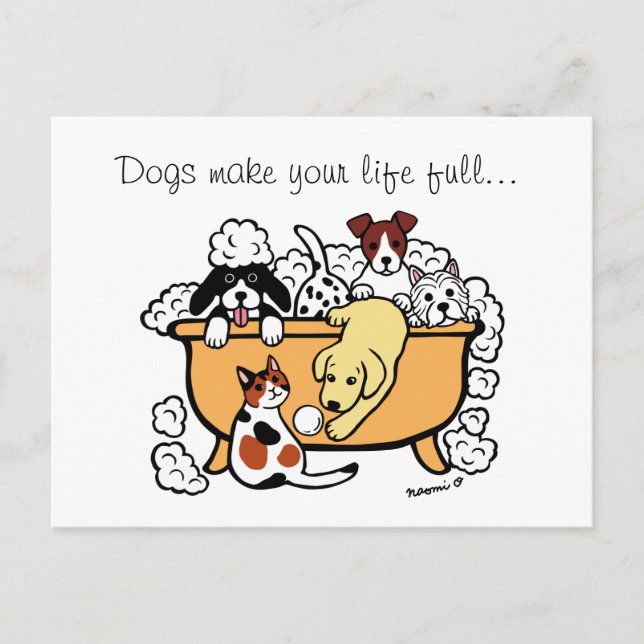 Cartão Postal Happy Bath Time Yellow Labrador Cartoon (Frente)