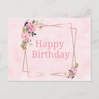 Cartão Postal Happy Birthday Card - Pink Flowers