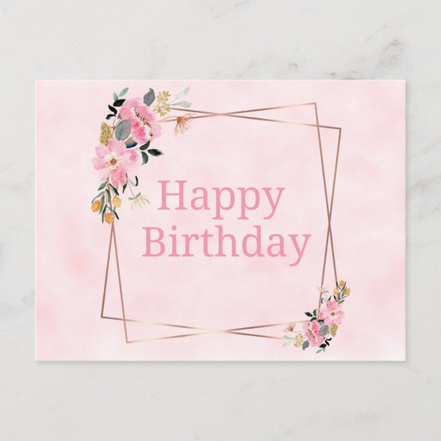 Cartão Postal Happy Birthday Card - Pink Flowers (Frente)