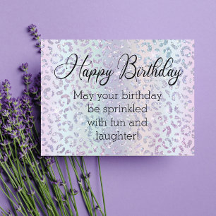 Cartão Postal happy birthday chic calligraphy leopard purple 