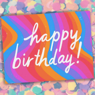 Cartão Postal HAPPY BIRTHDAY Colorful Cool & Fun Stripes