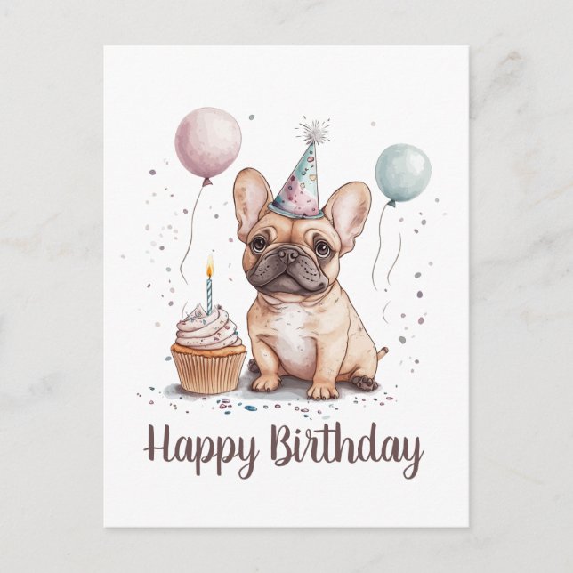 Cartão Postal Happy Birthday French Bulldog (Frente)