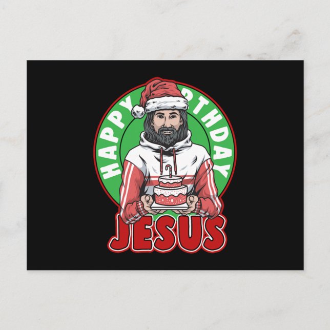Cartão Postal Happy Birthday Jesus Cake Xmas Merry Christmas Gif (Frente)