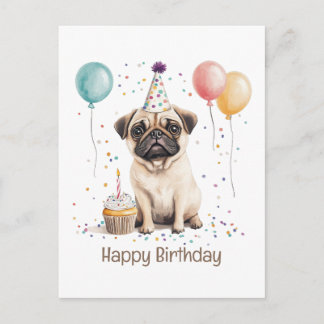 Cartão Postal Happy Birthday Pug Dog