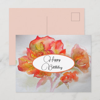 Cartão Postal Happy Birthday Rose floral Red Yellow Postcard