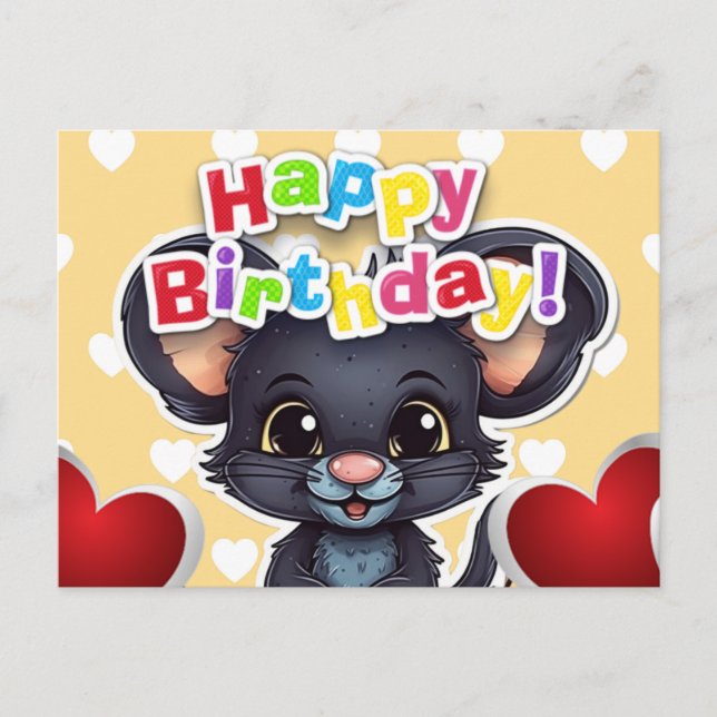 Cartão Postal Happy birthday! souris (Frente)