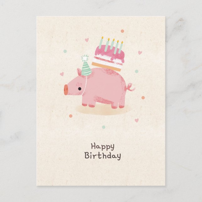 Cartão Postal Happy birthday stealing piglet (Frente)
