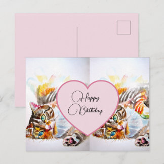 Cartão Postal Happy Birthday Tabby Cat Cats Postcard
