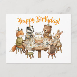 Cartão Postal Happy Birthday Woodland Animal Party