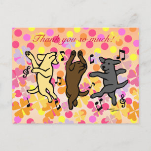 Cartão Postal Happy Dancing Labrador Trio Cartoon Floral
