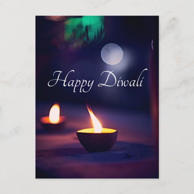 Cartão Postal Happy Diwali Calming Moon e Cartaz da lâmpada (Frente)