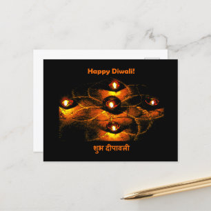 Cartão Postal Happy Diwali Diya Lights e Hindi Greeting