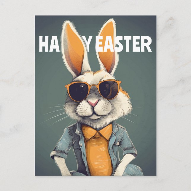 Cartão Postal Happy Easter Bunny Orange Sunglasses Funny (Frente)