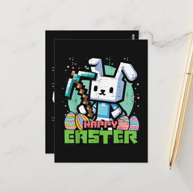 Cartão Postal Happy Easter Bunny Pixel Game  (Frente/Verso In Situ)