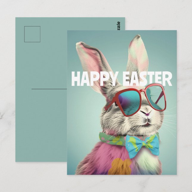 Cartão Postal Happy Easter Bunny with Sunglasses Funny (Frente/Verso)