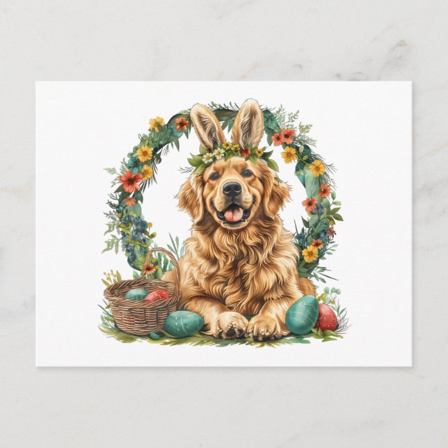 Cartão Postal Happy Easter Golden Retriever Dog Bunny Ears (Frente)
