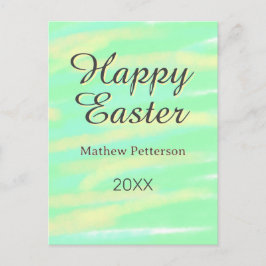 Cartão Postal Happy Easter green yellow pastel gray name year 
