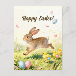 Cartão Postal Happy Easter Vintage Bunny Spring Illustration