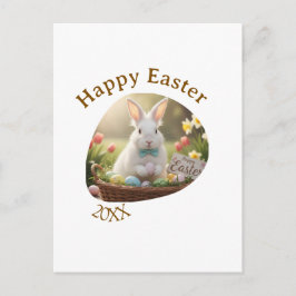 Cartão Postal Happy Easter white bunny year photo family name 