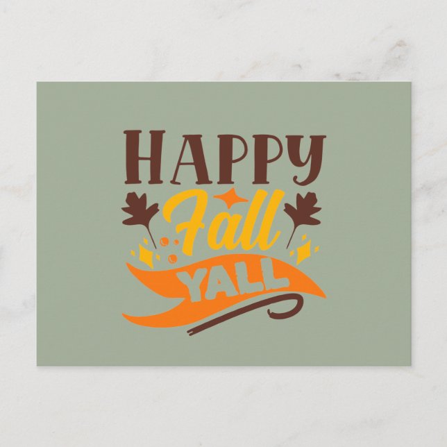 Cartão Postal Happy Fall Y all word art  (Frente)