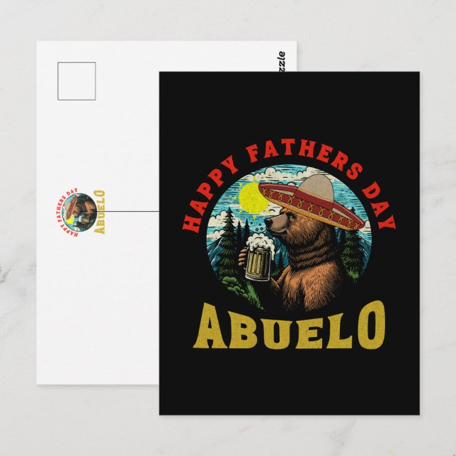 Cartão Postal Happy Father's Day Abuelo Beer Mug Bear Sombrero  (Frente/Verso)