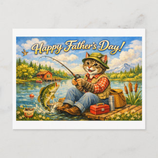 Cartão Postal Happy Fathers Day to Your Favorite Fishing Cat Dad
